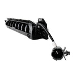 Black durable plastic automotive headlight housing component with electrical connector.