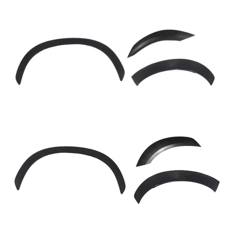 Set of 4 matte black durable plastic wheel arch fender flares for car body protection.