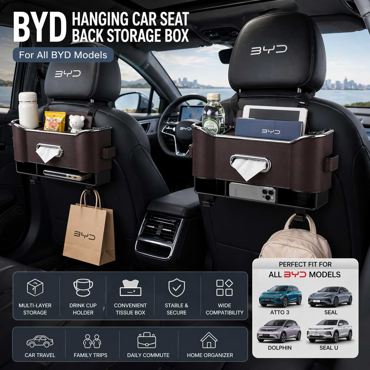 BYD Seat Back Organizer with Cup Holder bix