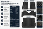 BYD Shark 6 floor mats and cargo liner set with specifications and features.