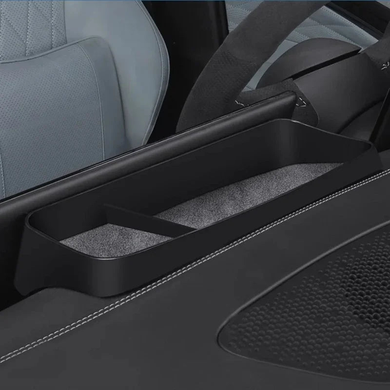 Black high-quality ABS plastic center console storage tray with grey flocked liner for BYD.