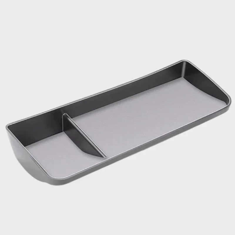 Grey non-slip silicone center console organizer tray for BYD vehicle interior storage.