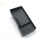 Black plastic car center console organizer tray with grey felt lining