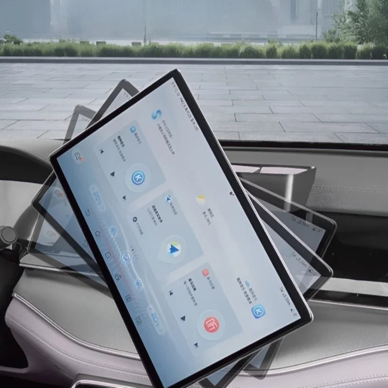 High-definition rotating touchscreen infotainment system with sleek black bezel for BYD interior.