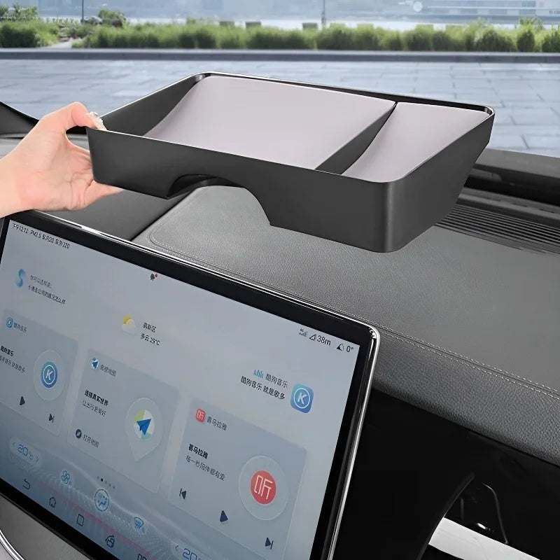 Matte black premium dashboard storage tray for organized car interior storage.