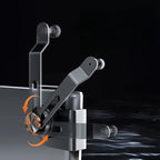 Professional 360-degree rotating silver metal bracket with adjustable arm mechanism.