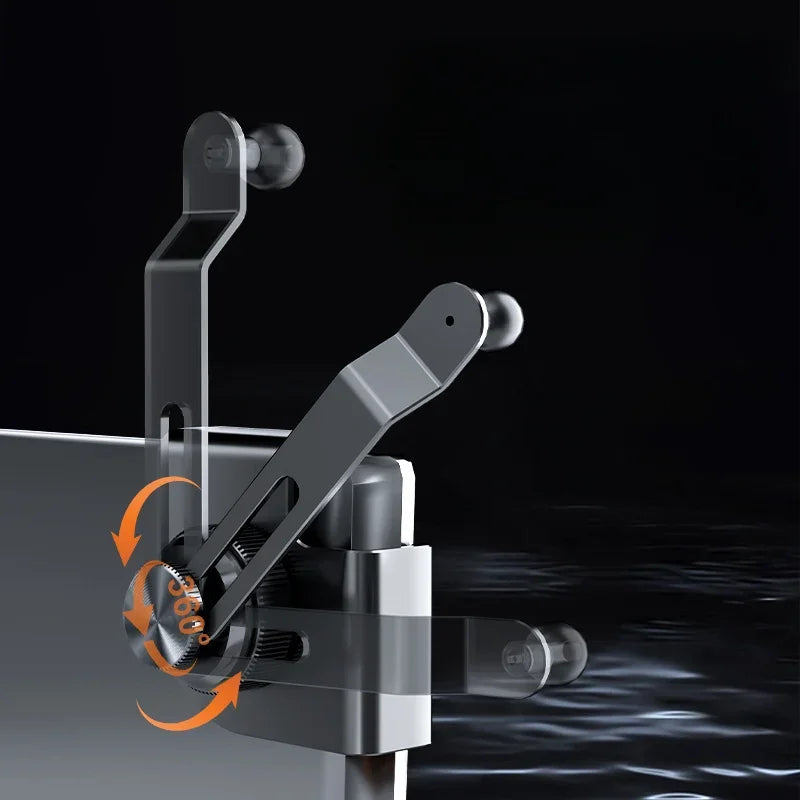 Professional 360-degree rotating silver metal bracket with adjustable arm mechanism.