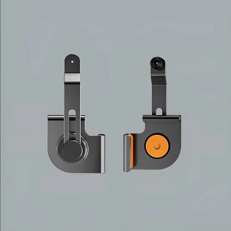 Pair of matte black metal car accessories with a distinctive orange accent detail.