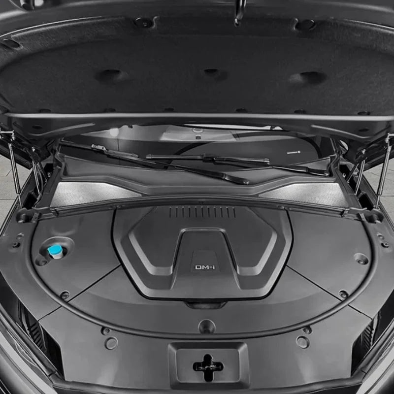 Professional view of a black BYD DM-i engine bay featuring a durable matte finish cover.