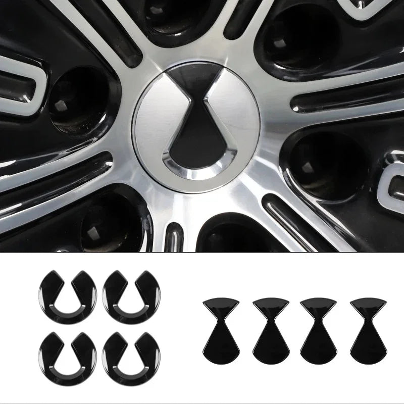 Black adhesive wheel center cap covers for BYD alloy rims, durable matte finish.