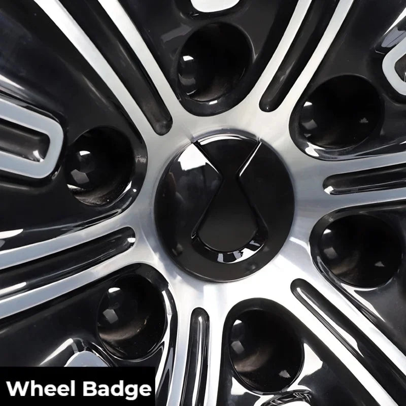 Black and silver metallic BYD wheel badge for automotive styling.