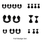 Black plastic BYD car interior emblem and badge set for vehicle customization.
