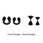 Set of black glossy front and back emblems for BYD vehicle accessories.