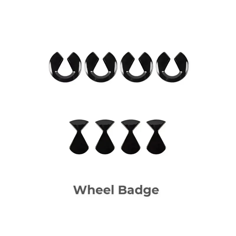 Set of 8 glossy black ABS plastic wheel badges for car rims