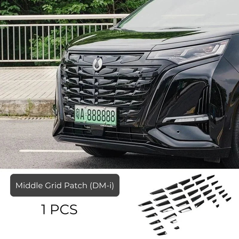 Black glossy middle grid patch set for BYD DM-i front grille protection.