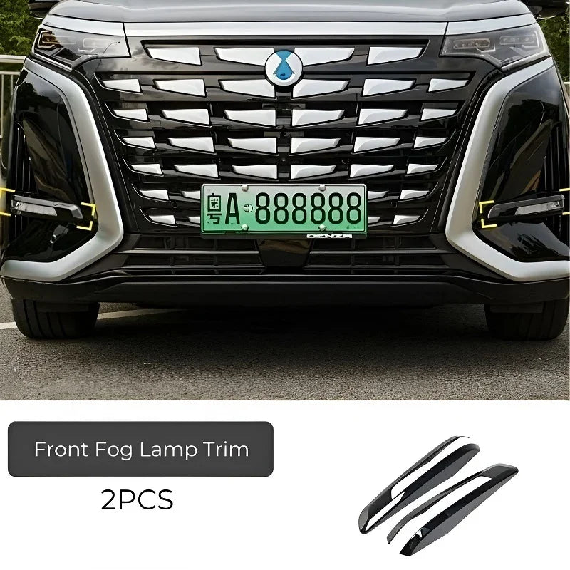 Glossy black front fog lamp trim set, 2 pieces of durable ABS material for BYD vehicles.