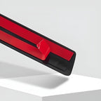 Red protective trim strip with black edging for car door edge protection.