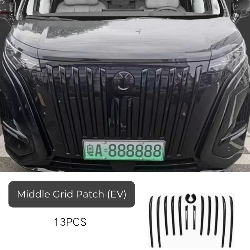 Set of 13 black decorative middle grid patches for BYD EV front grille protection.
