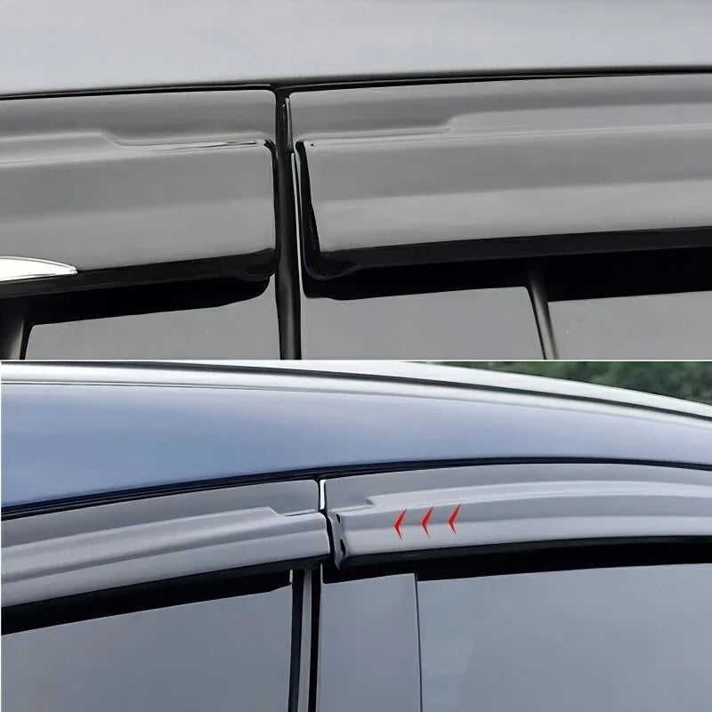 Sleek black window deflectors made of durable matte material for premium car door protection.