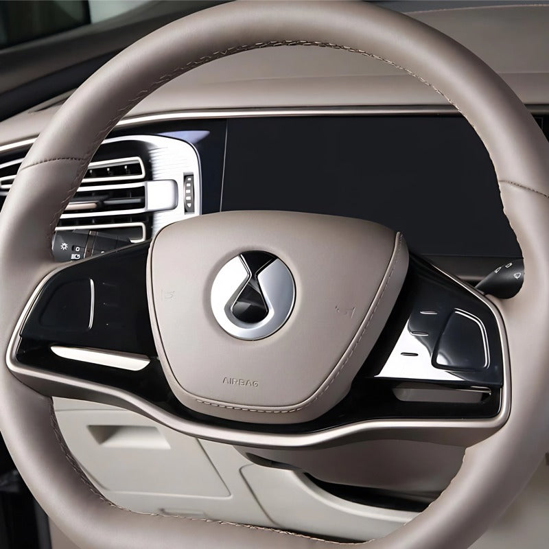 Professional taupe leather steering wheel cover for BYD car interior
