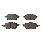 Set of four premium black ceramic brake pads for high-performance automotive braking.