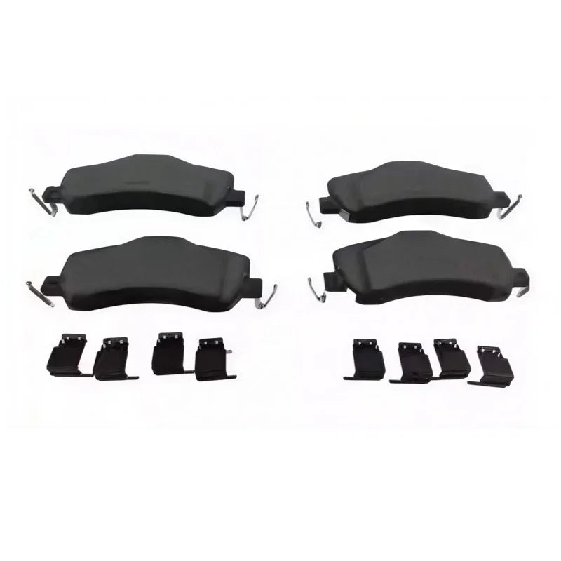 Set of four premium black ceramic brake pads with metal clips for BYD vehicle braking system.