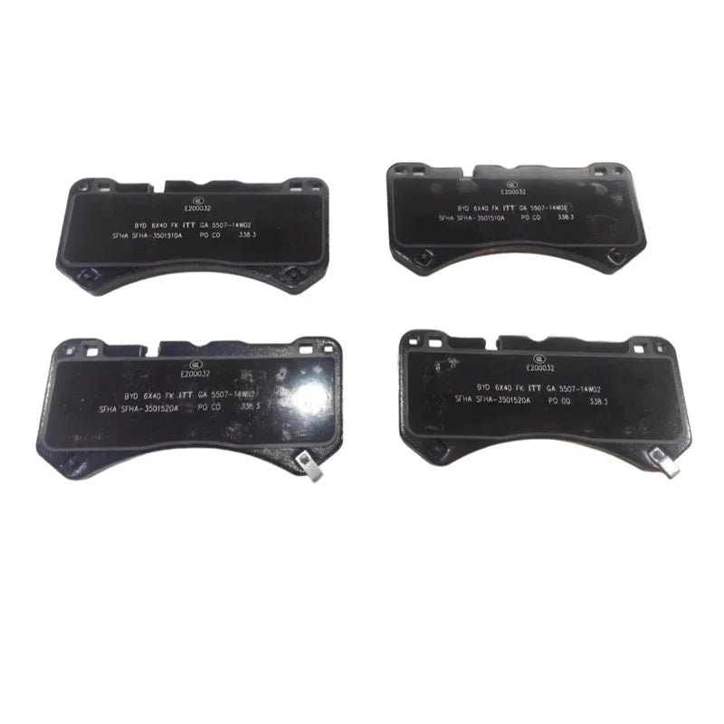 Set of four black high-performance ceramic brake pads for BYD vehicles.