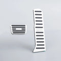 Silver aluminum alloy car pedals with black anti-slip rubber strips for BYD vehicles.