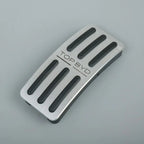 Silver aluminum alloy car pedal with black anti-slip rubber strips and TOP BYD logo.