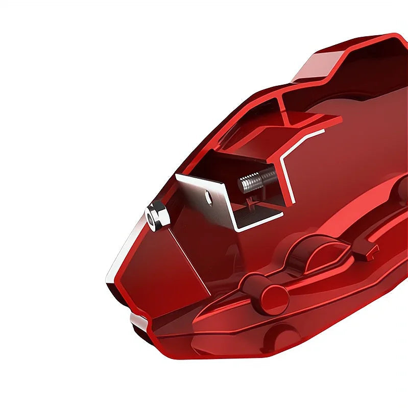Close-up of a glossy red automotive accessory featuring a durable metal mounting bracket.