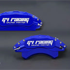 Blue aluminum G4 Racing brake caliper covers with white branding for car braking system upgrade