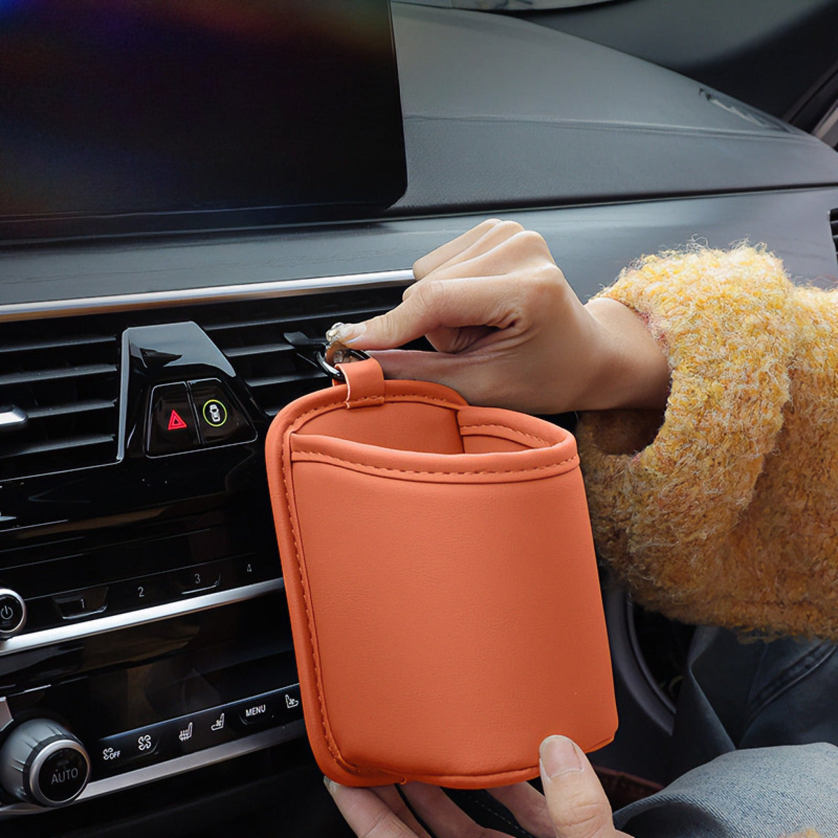 Car Cup Holder for BYD - Eco-Friendly Leather, No-Damage Install AUTOEVEX