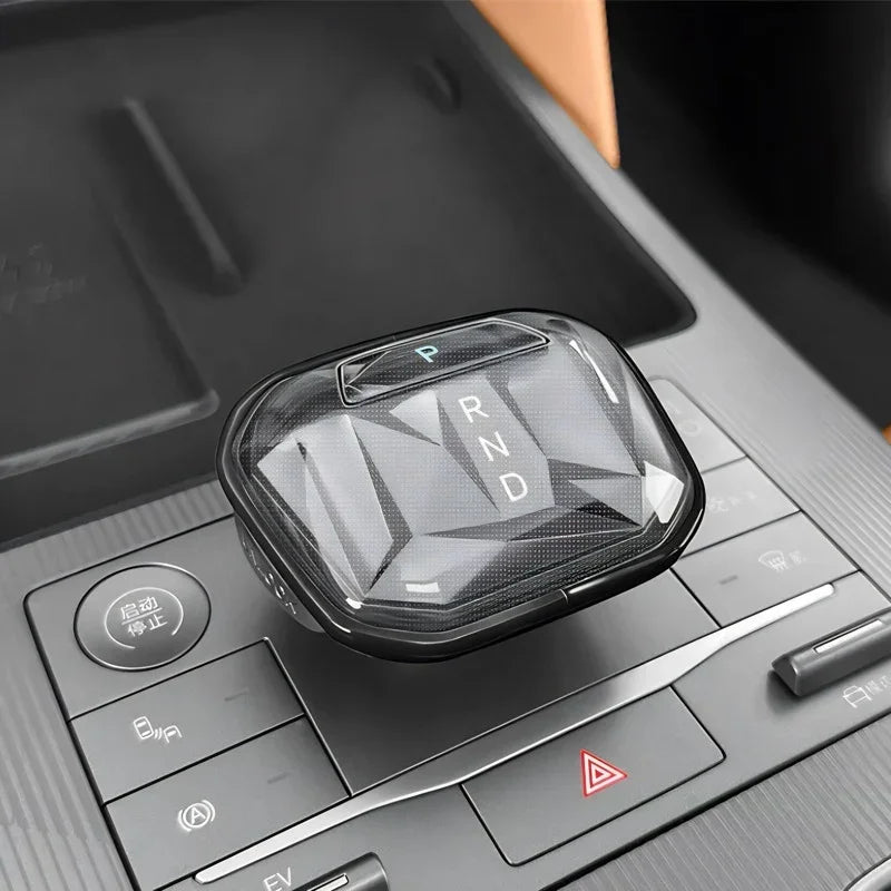 Professional crystal gear shift knob for BYD car center console in transparent diamond cut design