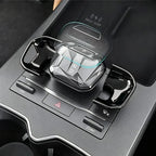Clear tempered glass gear shifter protector for BYD center console in glossy black finish.