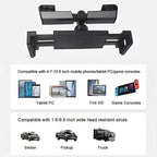 Professional black plastic universal car headrest mount for tablets and gaming consoles.