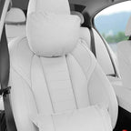 White breathable perforated leather headrest and lumbar pillow for car seats