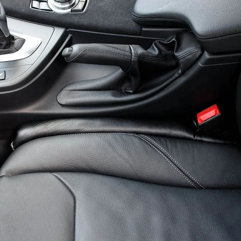 Black premium leather handbrake cover and matching seat upholstery for car interior protection.