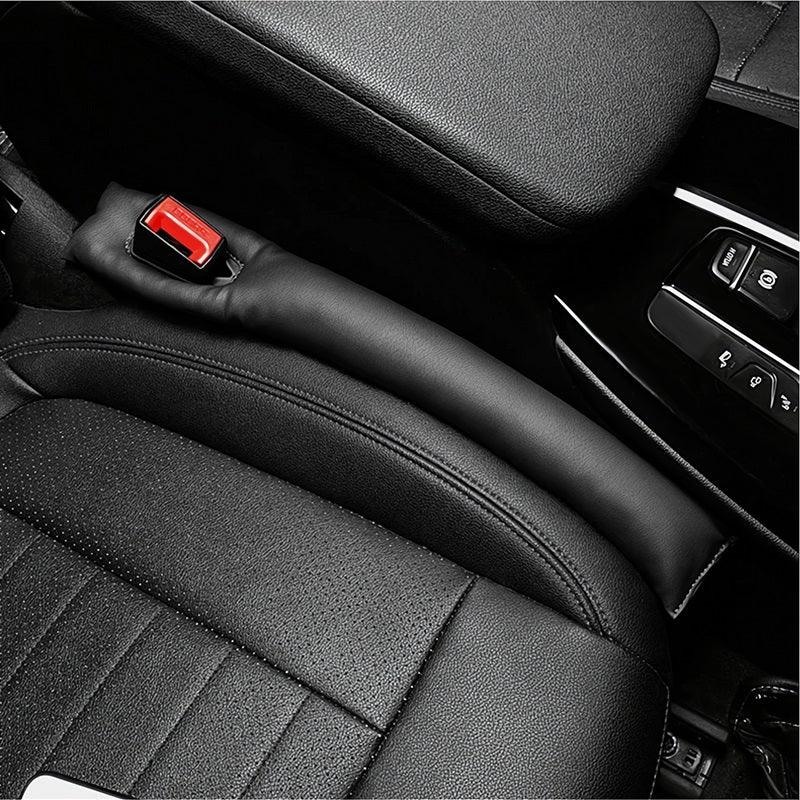 Black premium PU leather seat gap filler protecting the car interior from spills and debris.
