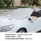 Silver magnetic snow cover for car windshield and windows, featuring a quilted protective material.