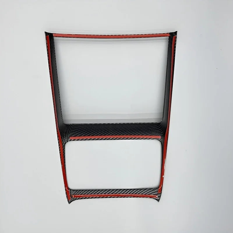 Black carbon fiber trim frame with vibrant red edge accents for BYD interior enhancement.