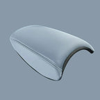 Light blue leather center armrest console cover with precision stitching