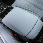 Light grey premium leather center console armrest cover with precise stitching for BYD interior.