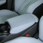 Light grey premium leather center console armrest with carbon fiber texture trim for BYD.