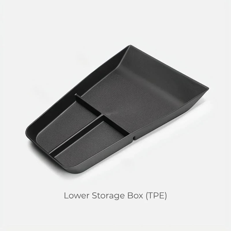 Black TPE lower storage box for car organization with a textured surface.