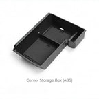 Black ABS plastic center console storage box for car organization.