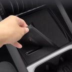 Black textured silicone center console tray liner for BYD car interior protection.