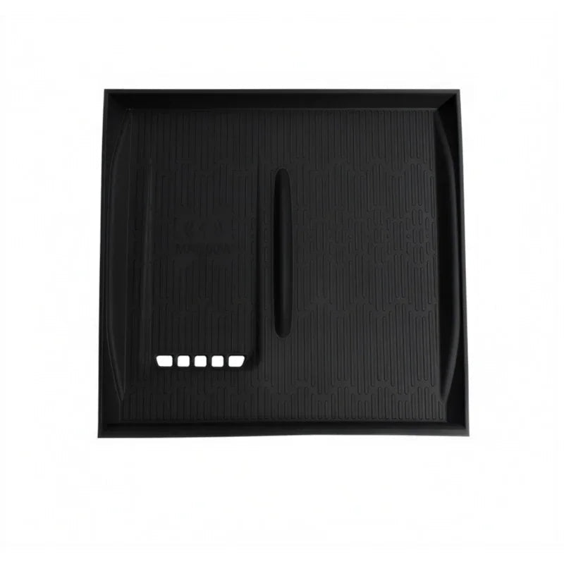Black heavy-duty TPE rubber trunk mat with anti-slip textured surface for car protection.