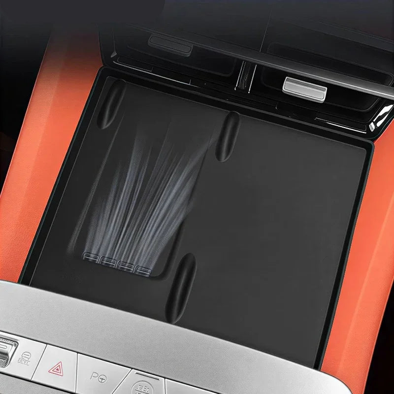 Black waterproof protective mat for BYD center console storage compartment.