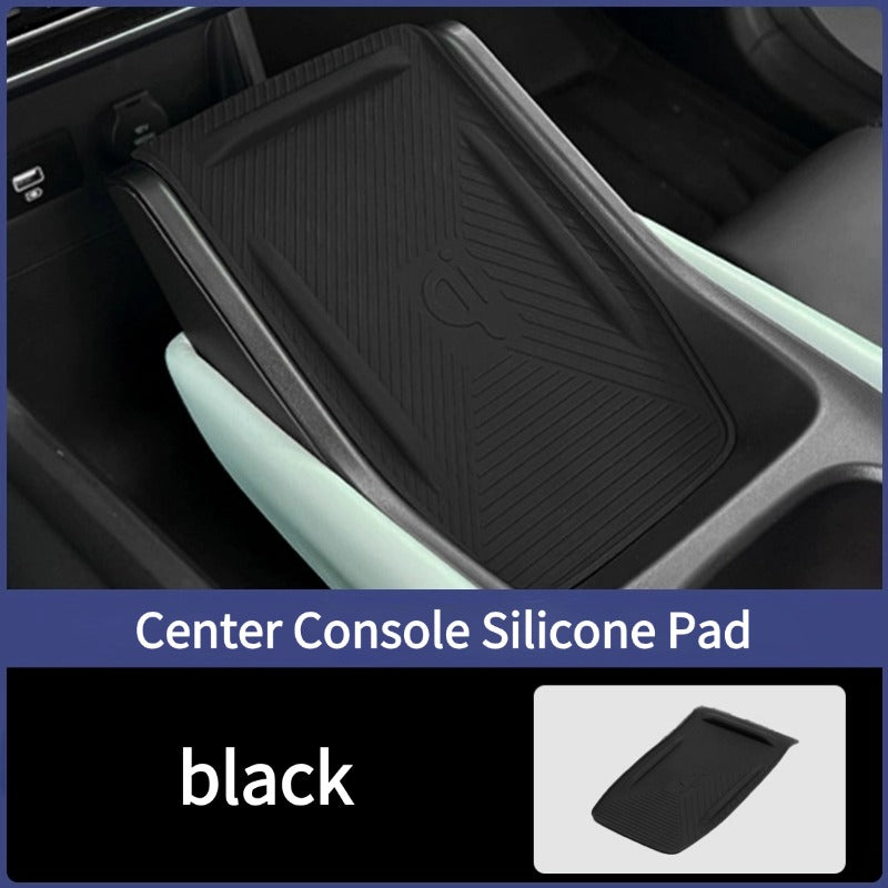 Black textured silicone center console pad for car interior protection