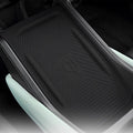 Black textured TPE all-weather car floor mat with anti-slip ridges and branded logo.